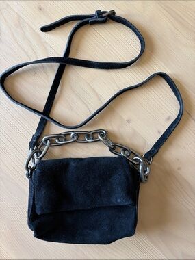 Free People black suede Charlie Crossbody Bag with Chunky Chain Strap